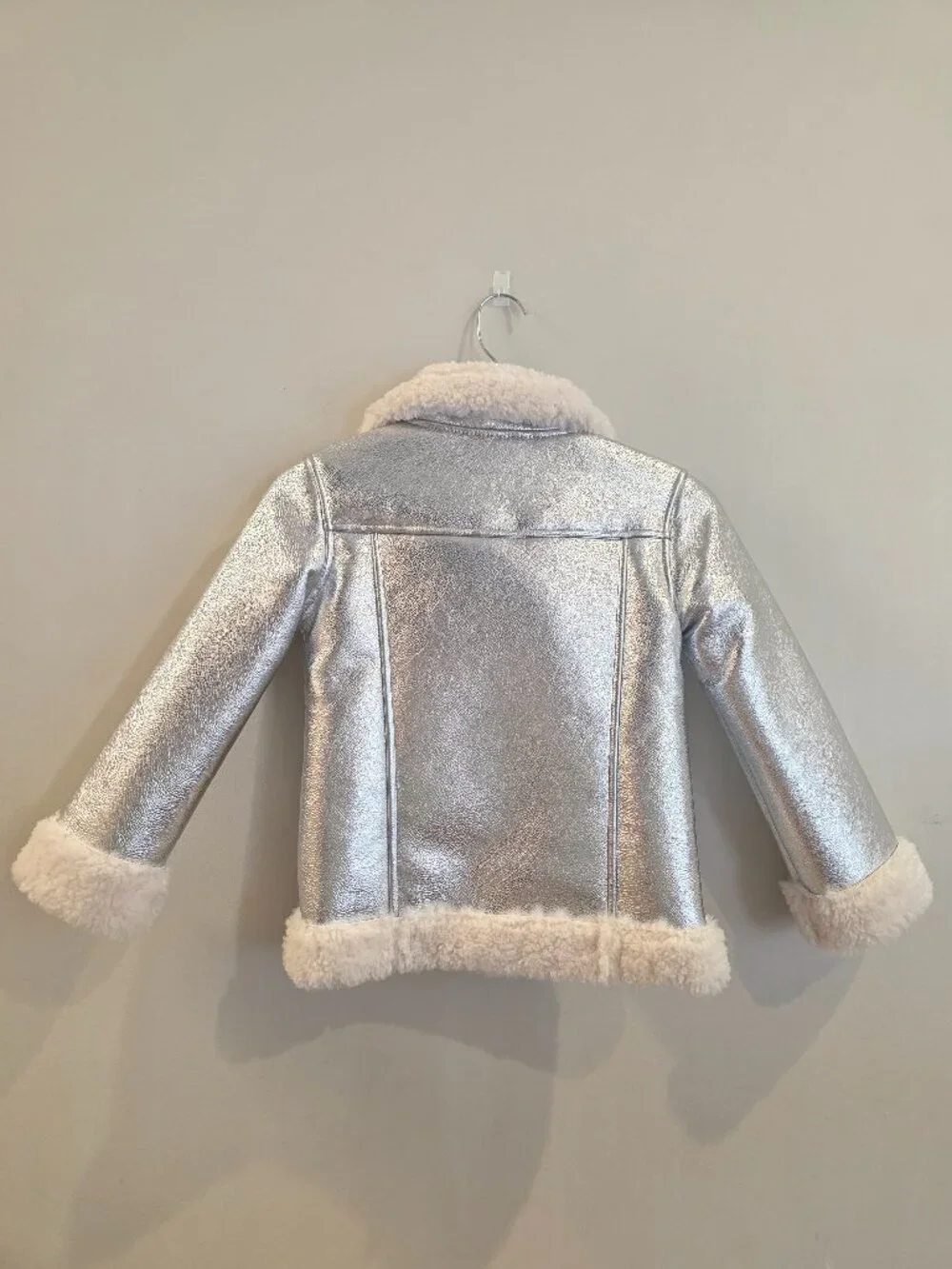 H&M Metallic Silver Faux Shearling Aviator Jacket 6Y